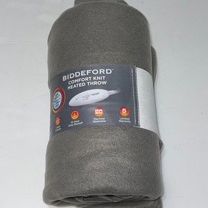 Biddeford Comfort Knit Electric Heated Throw Blanket Fleece Soft 50 x 62 Grey
